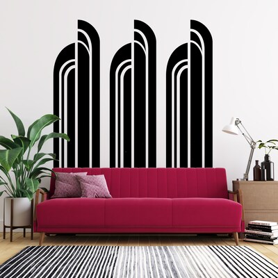 Modern Wall Decals, Art Deco Arches Decal, Geometric Wall Pattern, Removable Vinyl Decals, Hollywood Glam Decor for Renters - image1